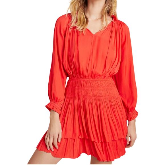 Current Air Dresses & Skirts - Anthropologie Poppy Mini Dress Red Smocked Medium Cottagecore Coquette Festival